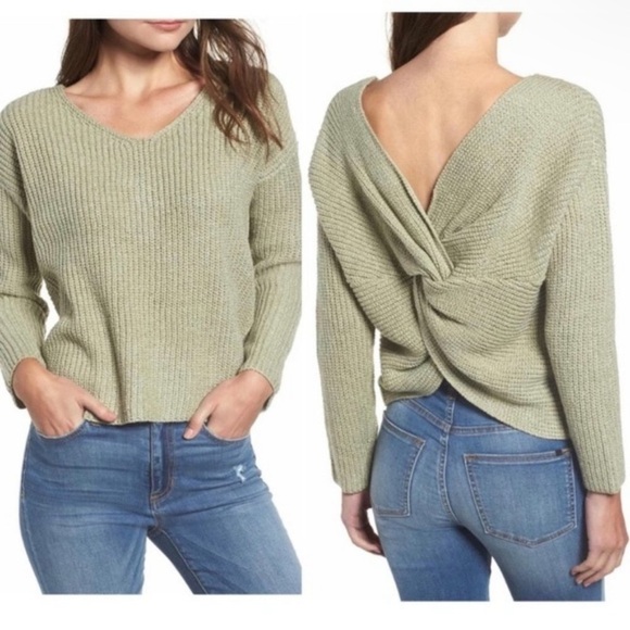 ASTR the Label Twist Back Sweater‎ Women's Large Sage Green Knit - Picture 1 of 7